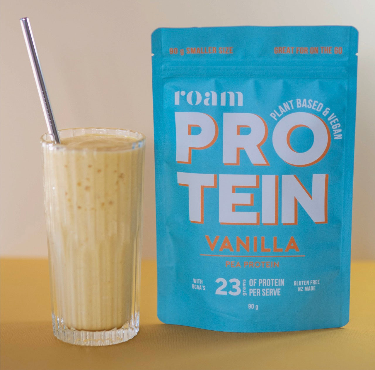 Refreshing Mango and Coconut Vanilla Protein Smoothie made with Roam Protein Powder