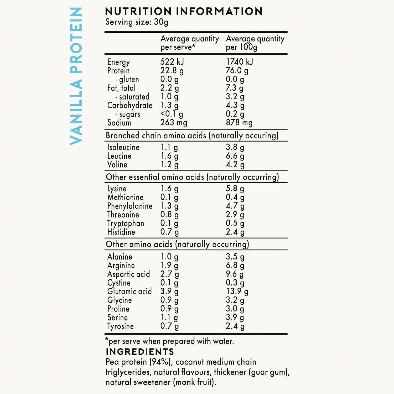 Roam Vegan Vanilla Protein Nutrition Information