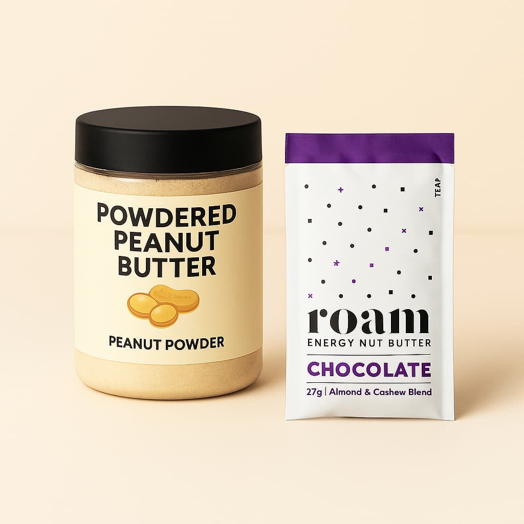 Powdered peanut butter compared to almond and cashew energy nut butter