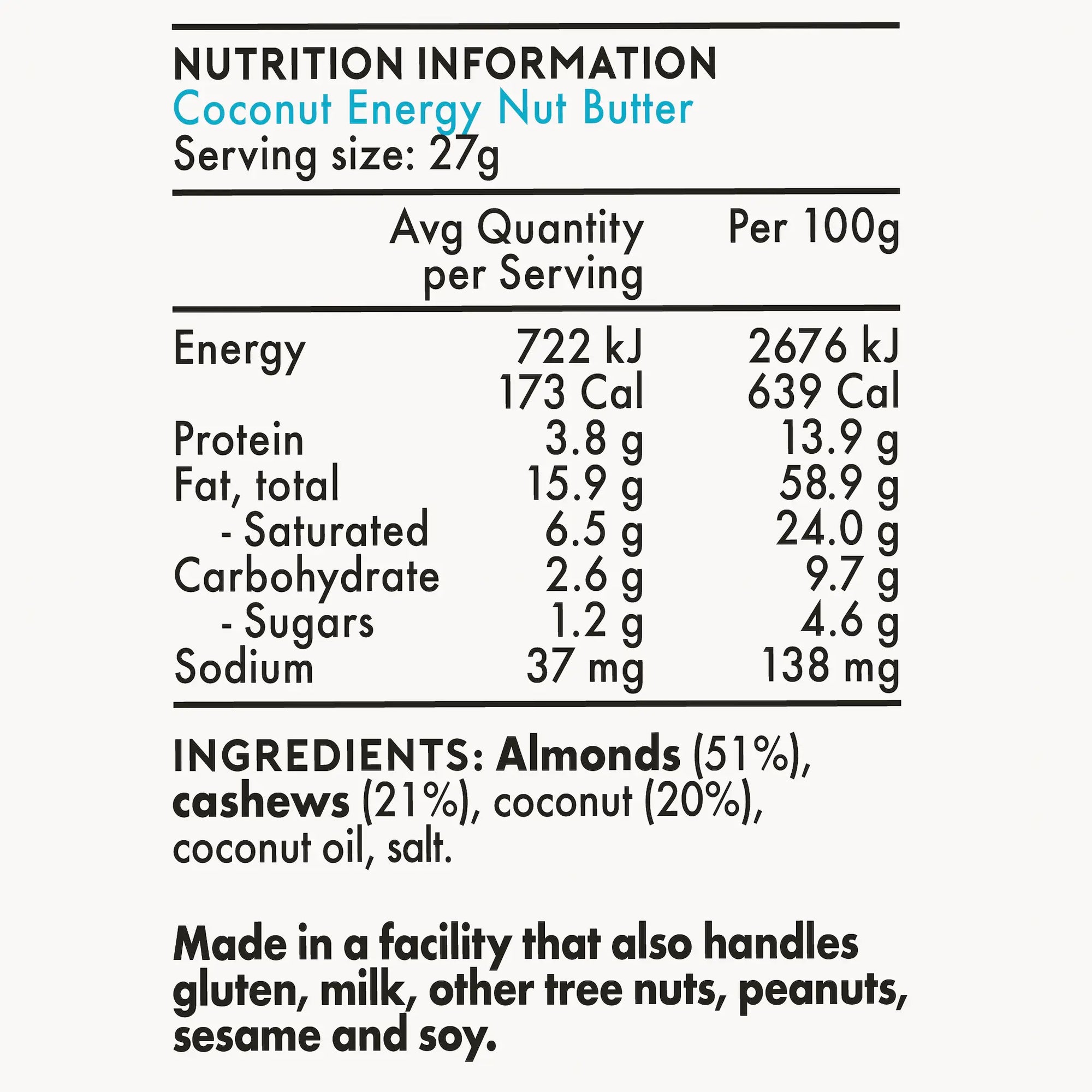 Coconut Energy Nut Butter | 3, 15 and 30 pack