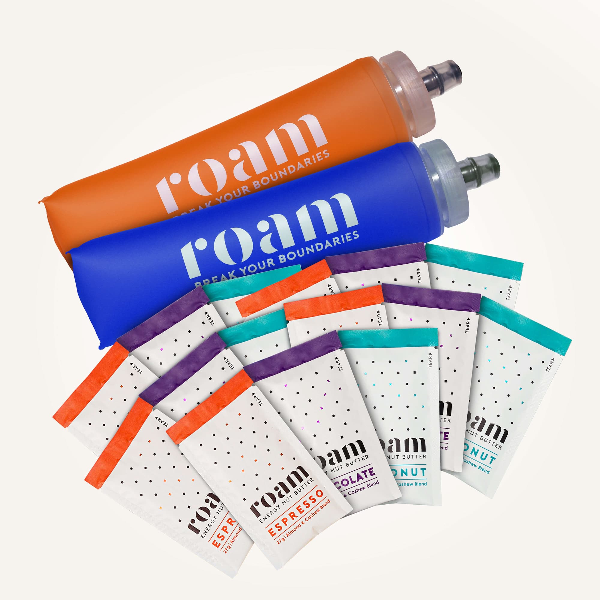 Roam Soft Hydration Flask Bottles and Energy Nut Butter