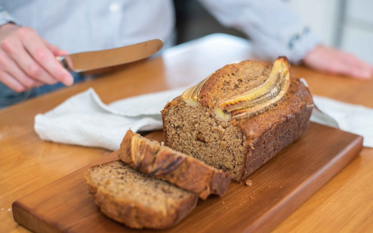 Freshly Baked Slices of Protein Banana Bread Loaf with Roam Protein